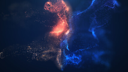 Aufkleber - Blue and golden fluid particles collision background. Digital data flow. Creative abstract background. Seamless loop