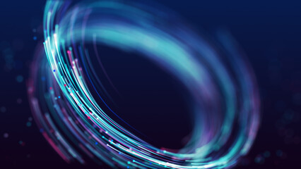 3D Abstract blue and purple particles vortex design. Digital light glow particle tornado background.