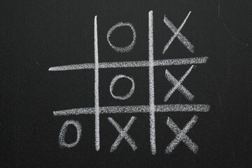 Canvas Print - Tic tac toe game on blackboard, top view