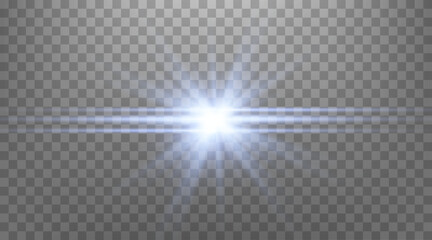 blue horizontal lens flare. isolated on transparent background. sun flash with rays or spotlight and