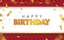 Red Happy Birthday With Gold Confetti Vector Illustration