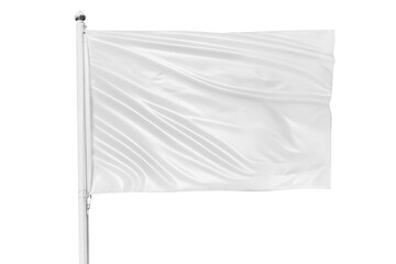 Wall Mural - White flag waving in the wind on flagpole, isolated on white background, closeup