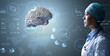 © Paulista - Woman neurologist analysing data and diagrams connected to 3D rendering model of human brain. Artificial intelligence research or brain disease diagnostic.