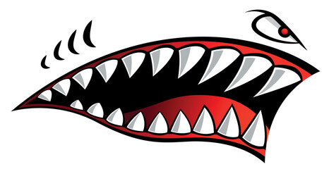 Poster - Flying tigers bomber plane vector graphic angry shark teeth shark mouth car decal motorcycle helmet and gas tank sticker