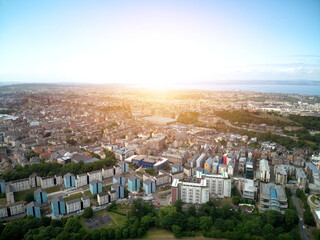 Wall Mural - Aerial drone sunrise view of suburban houses in Edinburgh, Scotland, UK