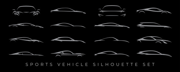 Wall Mural - Sports car logo silhouette set. Motor vehicle dealership emblem. Auto garage symbol. Showroom dealer icon. Vector illustration.