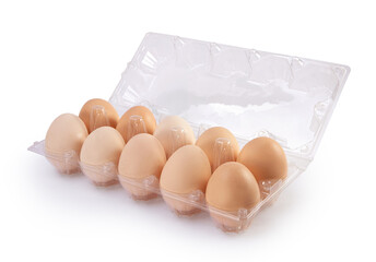 Eggs in plastic packaging isolated on a white background with clipping path