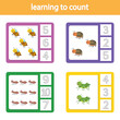 Cards for learning to count from 1 to 10. Vegetables. A game for the development of intelligence and logic for preschool children. Vetor illustration. Printable sheet