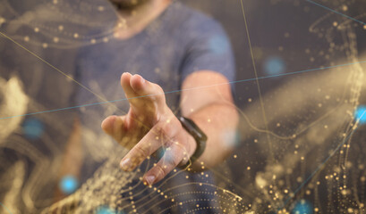 Wall Mural - Businessman using data network with his fingers