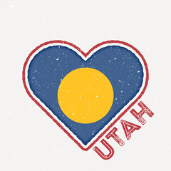 Wall Mural - Utah heart flag badge. Utah logo with grunge texture. Flag of the us state heart shape. Vector illustration.