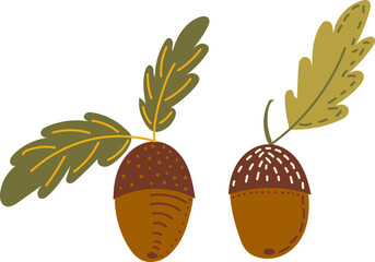 Wall Mural - acorn in doodle style isolated