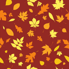 Wall Mural - seamless brown background with yellow leaves, vector