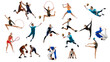 © Lustre Art Group  - Collage of sportive people, adults and children doing different sports, posing isolated over white background.