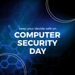 Composition of computer security day text over hexagons on blue background