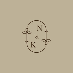 Poster - NK line floral oval wedding initial logo design which is good for branding