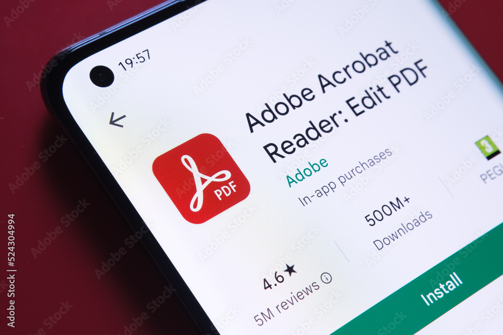 adobe acrobat PDF app seen in Google Play Store on the smartphone ...