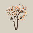 Silhouette autumn tree with birds