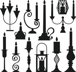 Wall Mural - Candle holder set icon candlestick isolated Vector Silhouettes