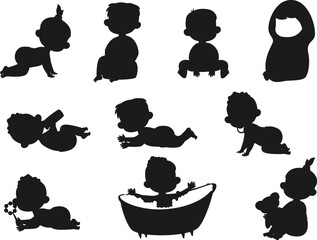 Sticker - Babies infants toddlers cute little baby boys girls isolated Vector Silhouettes