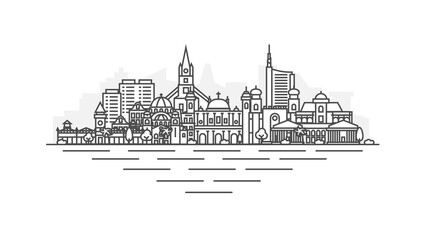 Wall Mural - Sofia, Bulgaria architecture line skyline illustration. Linear vector cityscape with famous landmarks, city sights, design icons. Landscape with editable strokes.