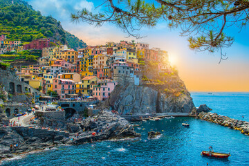 Wall Mural - Manarola village at sunset, Cinque Terre Italy. 