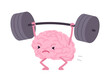 Strong human brain cute character weight lifting pose. Keep young, strong, agile, adaptable, mental fitness to level up mental performance and cognitive power. Vector flat style illustration