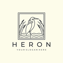 Heron Bird With Line Art And Emblem Style Logo Vector Icon Design Template Illustration
