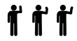 man raised his hand, greeting, stick figure icon, people waving their hands