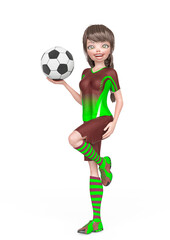 Wall Mural - soccer girl is happy and also holding ball in white background full body view