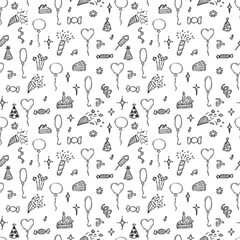 Canvas Print - Hand drawn party seamless pattern. Birthday theme. Cute doodle background. Happy Birthday