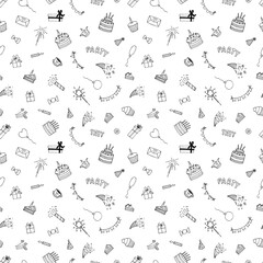 Canvas Print - Hand drawn party seamless pattern. Cute doodle background. Happy Birthday. Birthday theme
