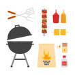 barbecue illustration with grill and food, flat style