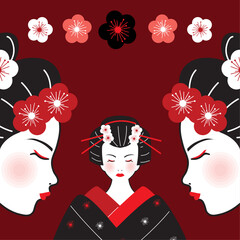 Poster - geishas and cherry flowers