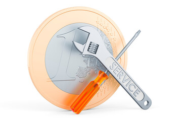Poster - Euro coin with screwdriver and wrench. 3D rendering