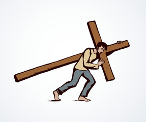 Wall Mural - Men carry the cross. Vector drawing