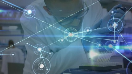 Poster - Animation of network of connections over caucasian male scientist