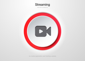 Poster - 3d video talk, video chat, camera, live stream, streaming icon. Video symbol for UI UX, mobile app, website, social media. Push button for live.