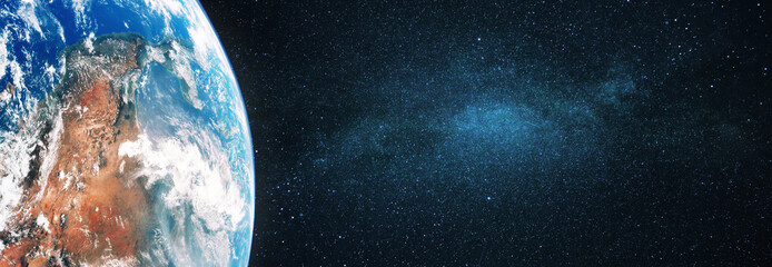 Poster - Amazing blue planet Earth in deep starry space. Life concept