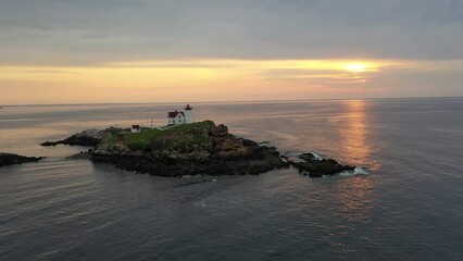 Canvas Print - Nubble Lighthouse in Maine Drone Video at Sunrise 