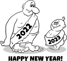 Greeting Card Cartoon Illustration With Old And New Year