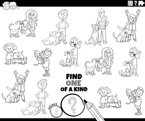  one of a kind task with cartoon kids and dogs coloring page