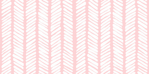 Wall Mural - Seamless hand drawn light pastel pink chevron herringbone fabric pattern. Abstract geometric cute zigzag arrow lines background texture. Girls birthday, baby shower or nursery wallpaper design.