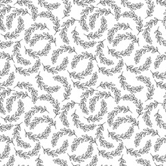 Poster - black leaves branch curve seamless pattern background