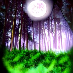 Wall Mural - full moon on a mystical forest lake at night