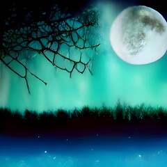 Wall Mural - Mysterious Magical Fantasy Fairy Tale Forest at Night in the Full Moon light 3D artwork