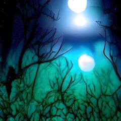 Wall Mural - Mysterious Magical Fantasy Fairy Tale Forest at Night in the Full Moon light 3D artwork