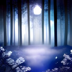 Wall Mural - Mysterious Magical Fantasy Fairy Tale Forest at Night in the Full Moon light 3D artwork