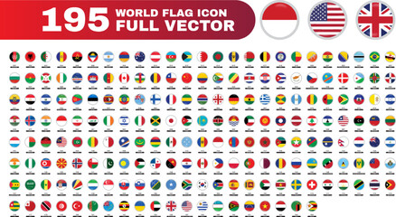 195 world flag icon circle full vector