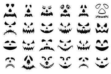 Wall Mural - HalloweenPumpkin Face Clipart collection, Set of Scary face Halloween Element. Vector Collection of Spooky Halloween Ghost and Pumpkin Faces. 