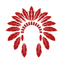 Red Indian War Bonnets  Icon Vector Illustration Flat Logo Design
